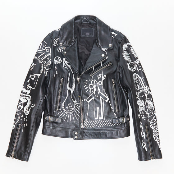 Diesel Black Gold Loragraph Leather Jacket with Graffiti