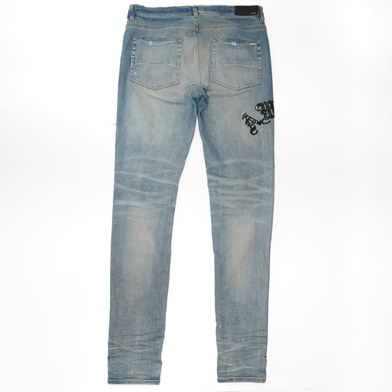 Amiri Old English Ripped Skinny Bandana Patch Jean