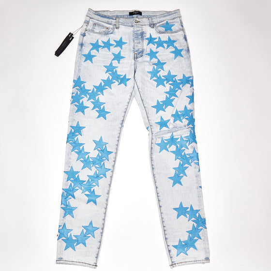 Amiri Chemist Leather Carolina Blue Stars