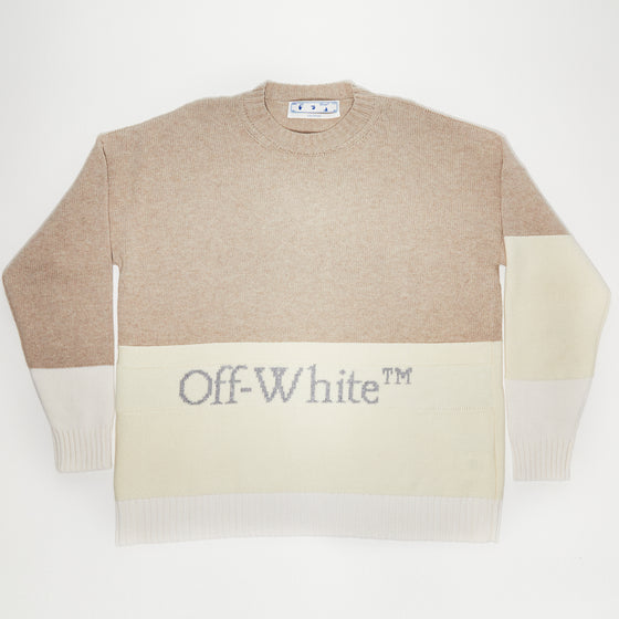 Off-White Colour Block Knitted Crewneck Beige